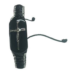 Cross Knotted Rope Bracelet Handmade Black Cream Colors Adjustable NEW